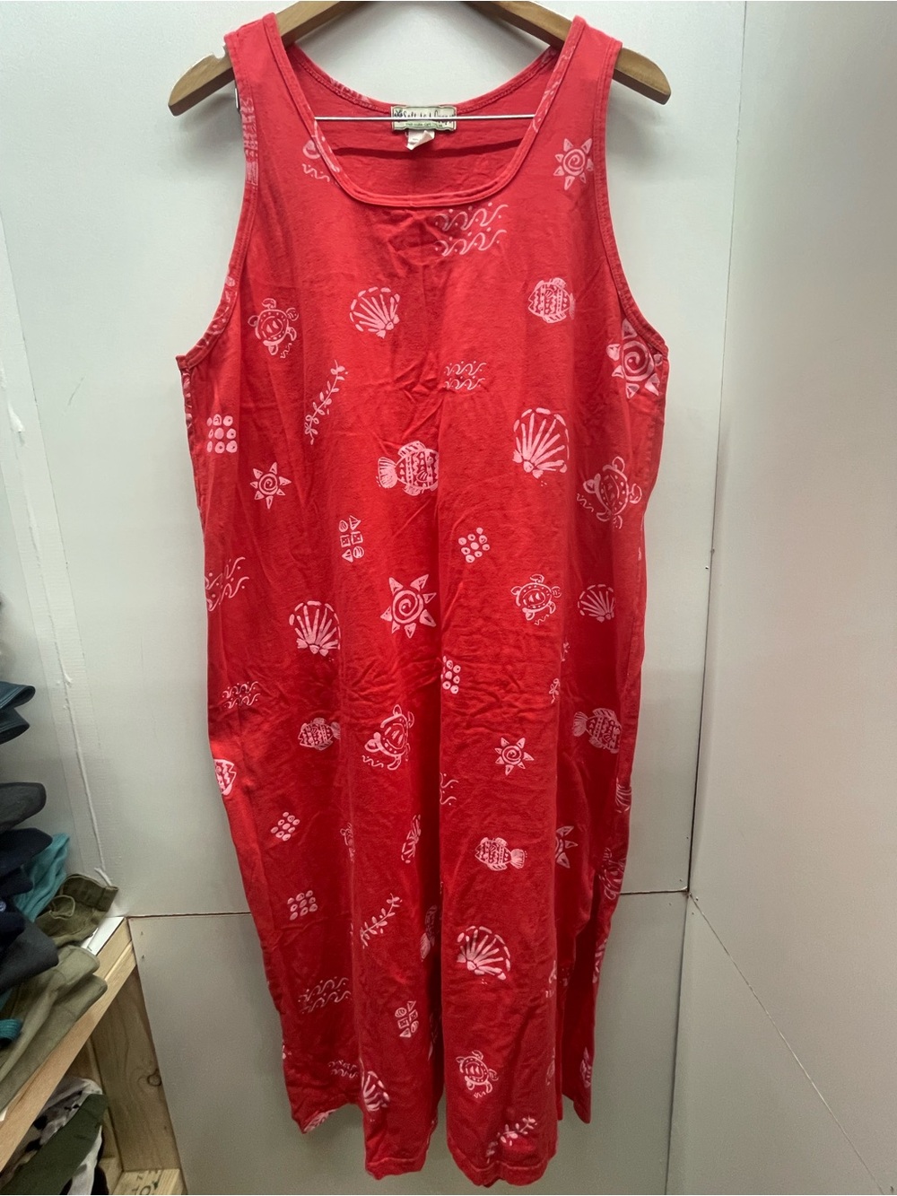 Soft as a Grape Vintage 90’s Sleeveless Red Maxi Dress with White Shell Print
